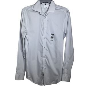 Calvin Klein Steel Men's Slim-Fit Stretch Dress Shirt, blue multi 14.5 32-33 $85